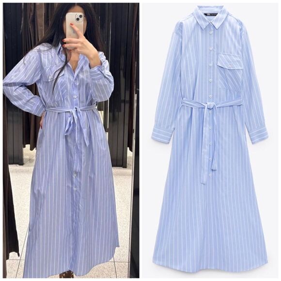 Zara Striped Shirt Dress New - Picture 2 of 10